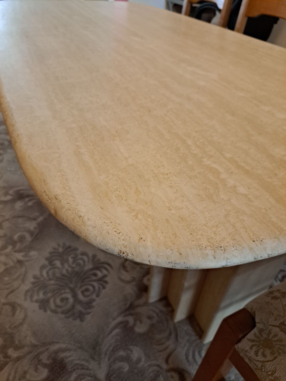Travertine dining table.