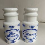 Ensemble de 2 pots à épices en opaline vintage en français et italien