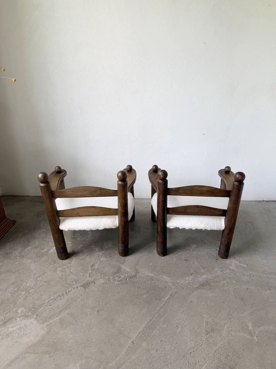 Pair of Dudouyt armchairs from the 1950s, oak.
