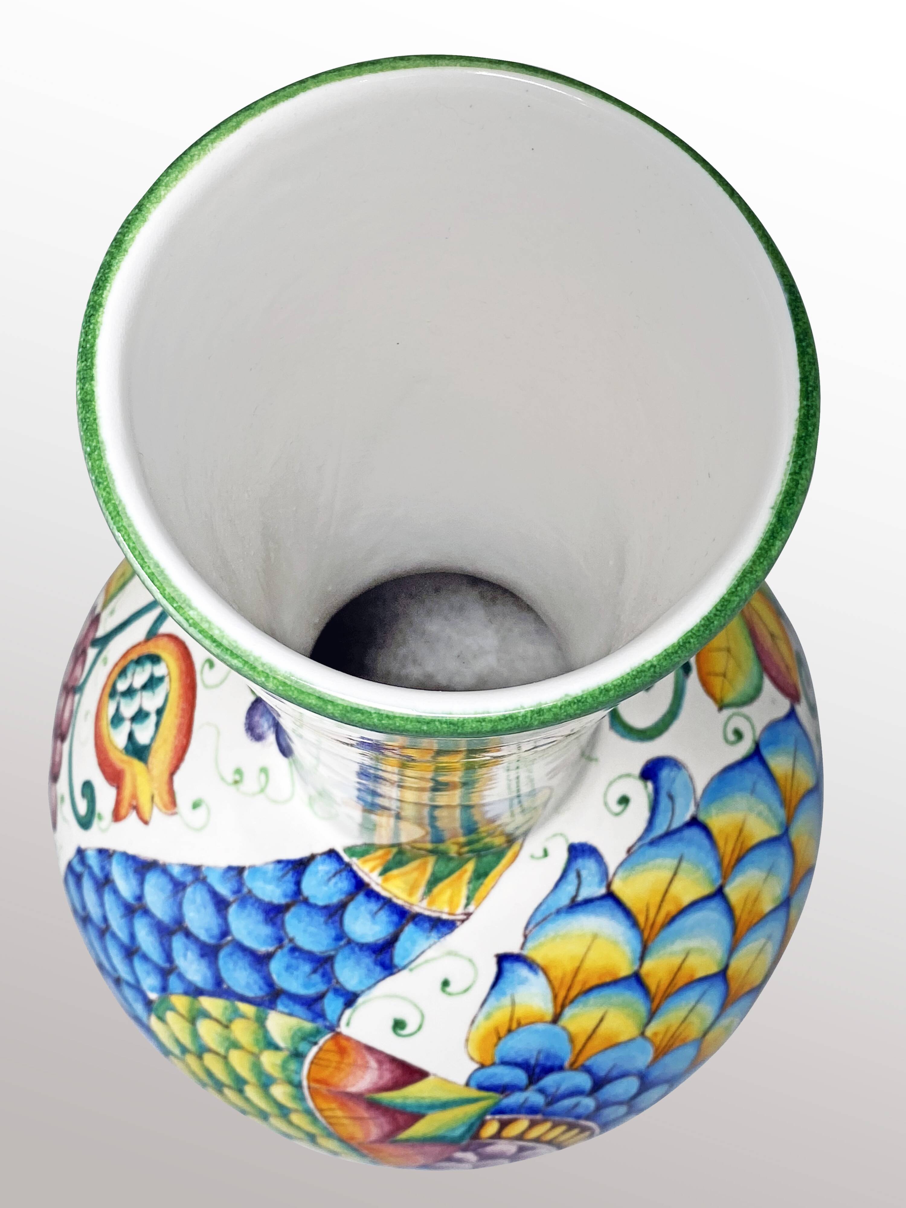 Large 1980s decorative vase hand painted enamel height. 63 cm. Italian manuf. Paolo MARIONI