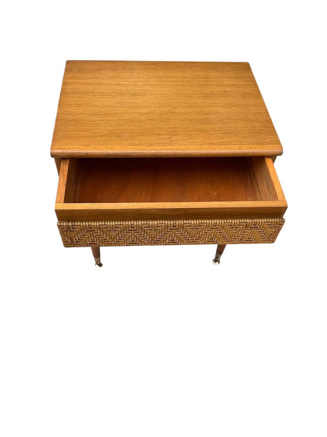 Oak and rattan bedside table