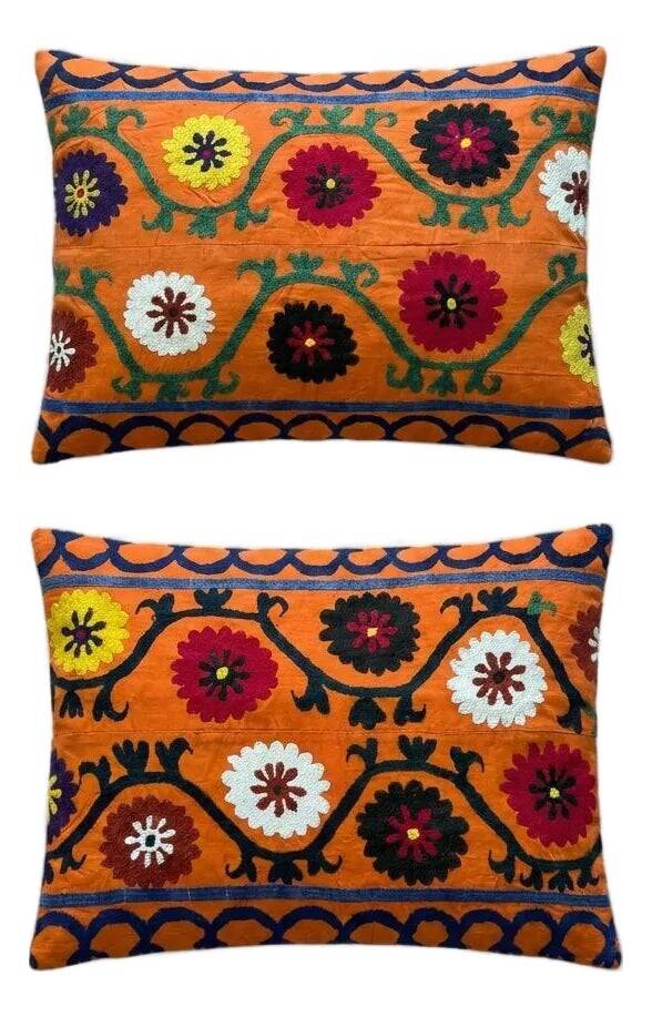 Set of 2 vintage embroidered cushion covers 51x66 cm