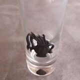 Glass liquor glass with tin sconces signed J.de Rey