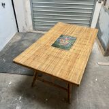 Vintage 50s rattan and bamboo dining table Audoux Minet La Roue Vallauris