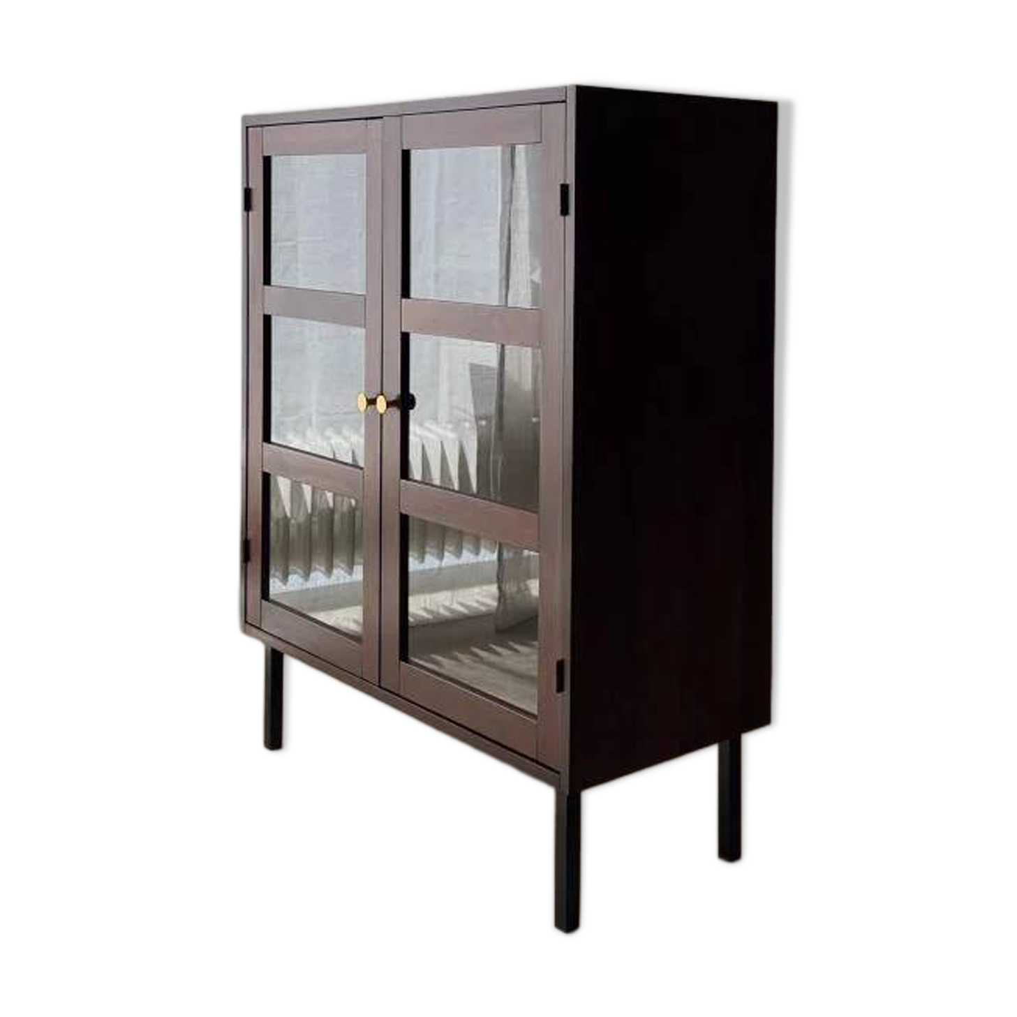 Mid-century display cabinet dark wood glass