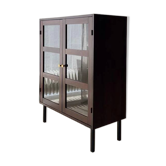 Mid-century display cabinet dark wood glass