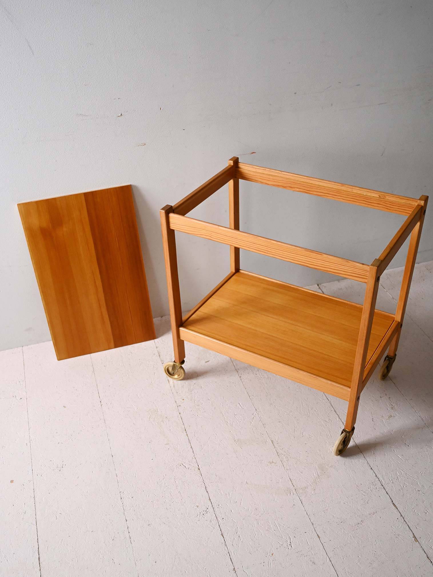 1960s Scandinavian pine wood trolley