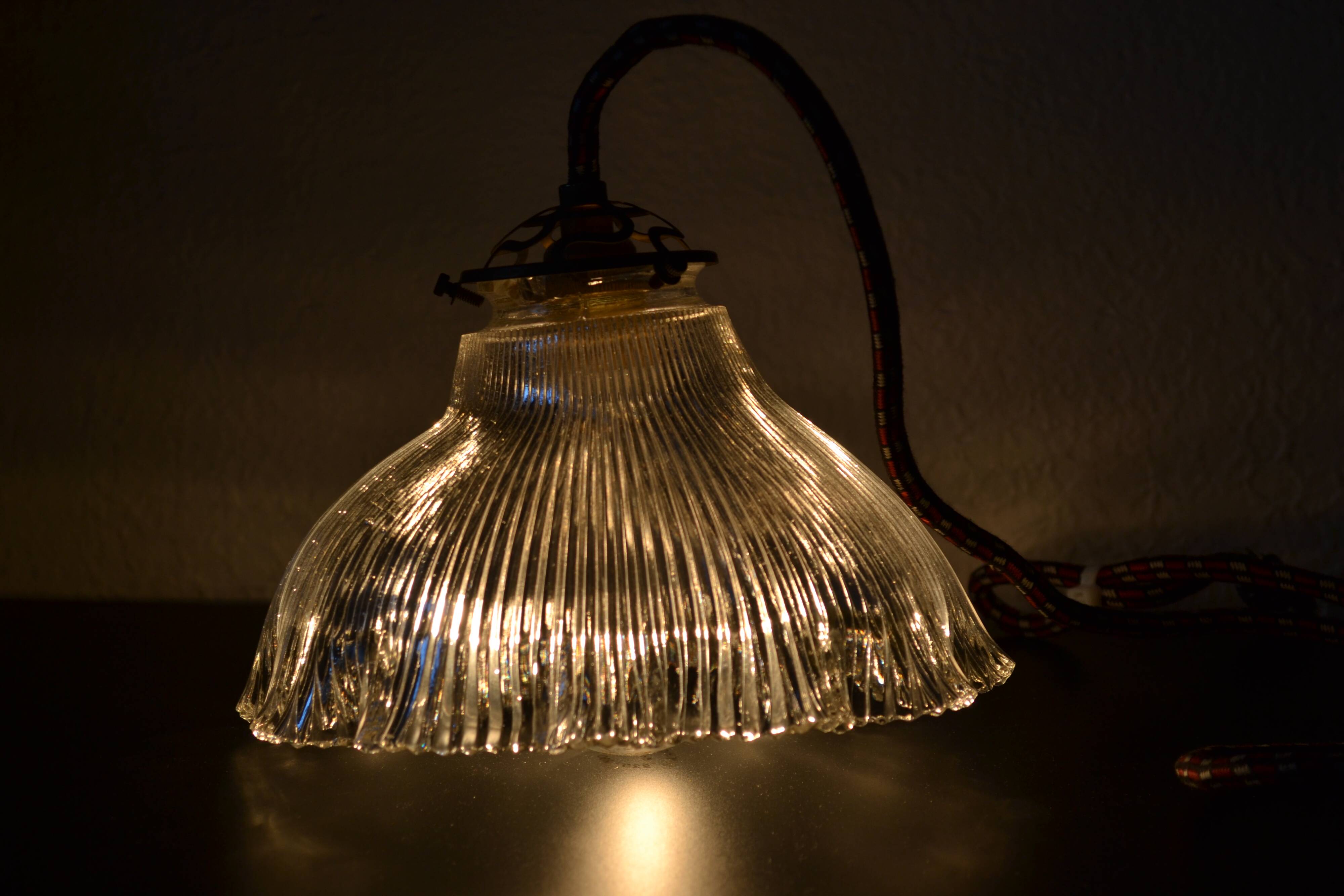 Prismatic glass Holophane pendant light circa 1950
