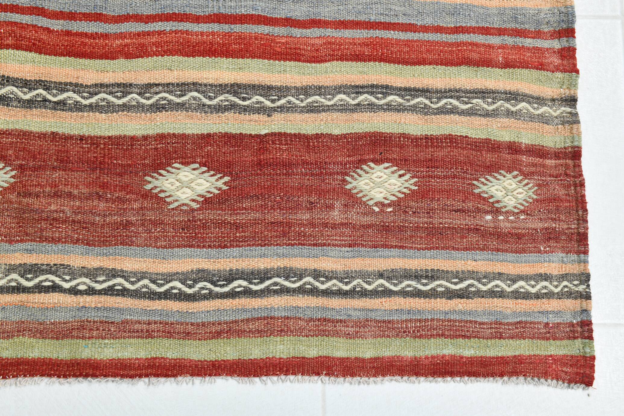 Brick Red Color Kilim Rug, 184x334Cm Living Room Rug,