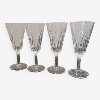 4 chiseled crystal flutes with vintage foot