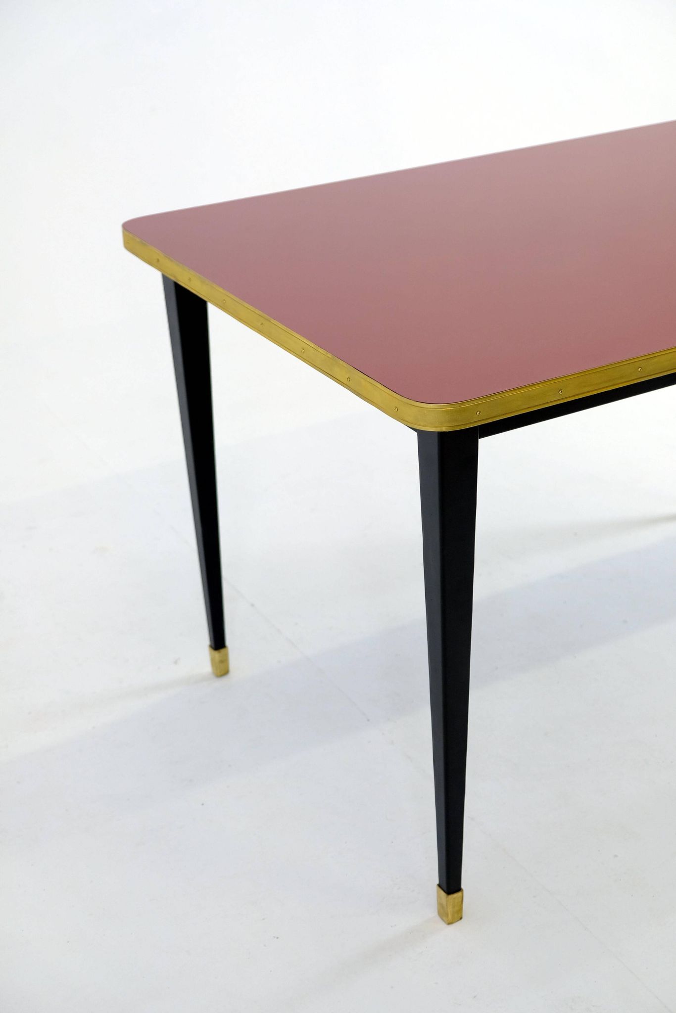 Dining Table, High Gloss Laminate, Brass, Tapered Legs, Midnight Blue - M
