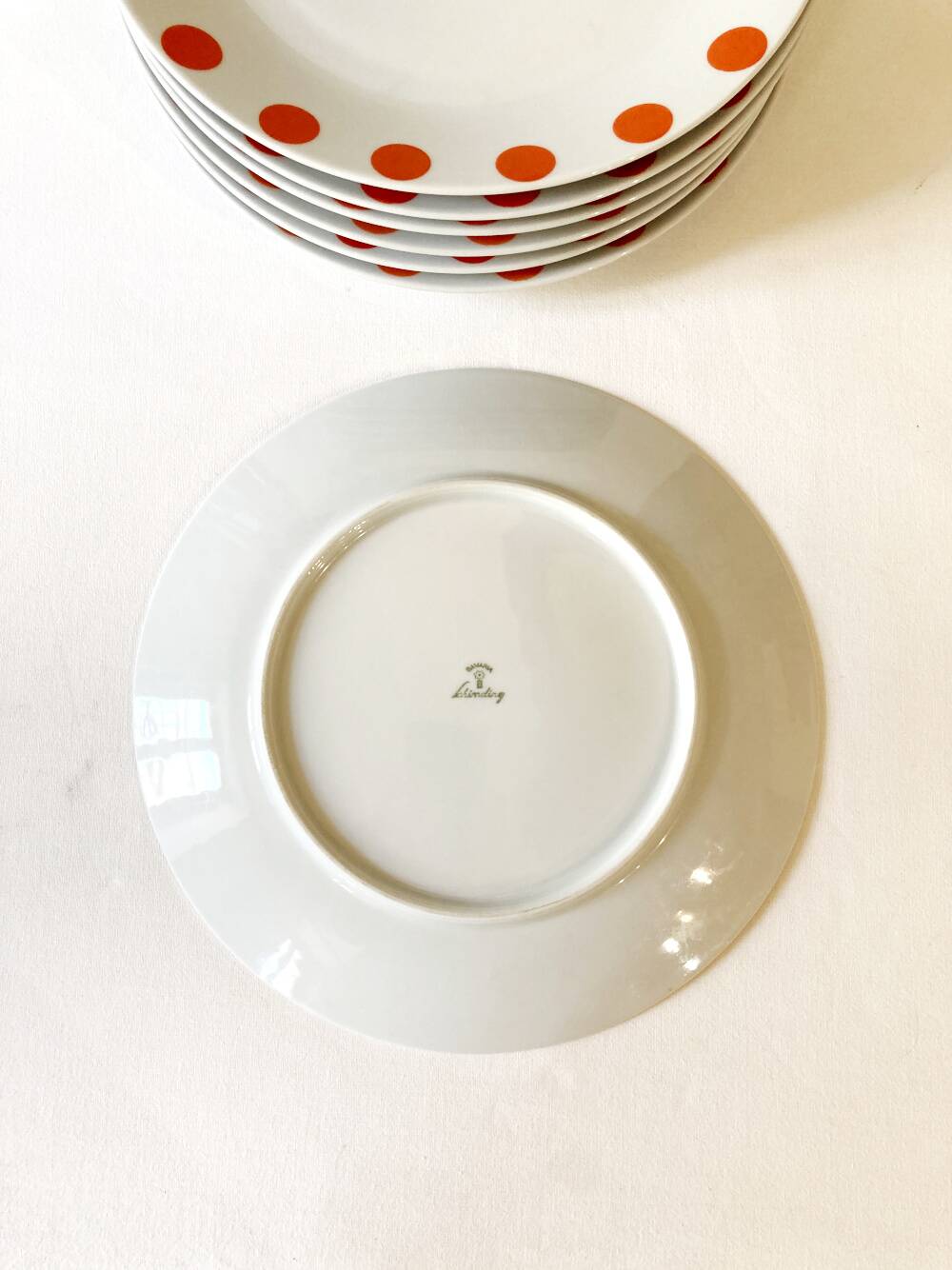 8 Schirnding Bavaria porcelain plates with orange dots, 1970s