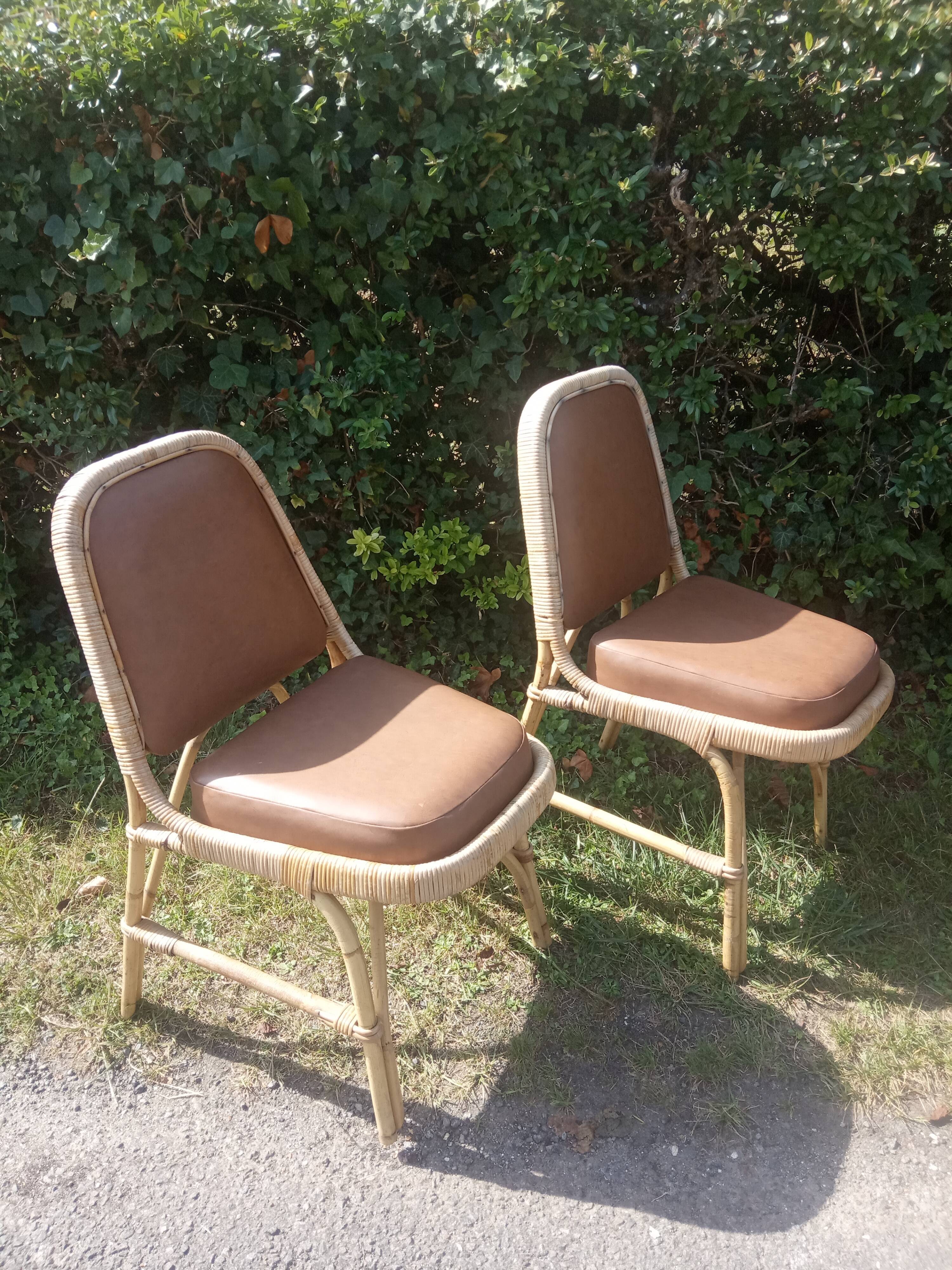 Chaises vintage rotin et skaï
