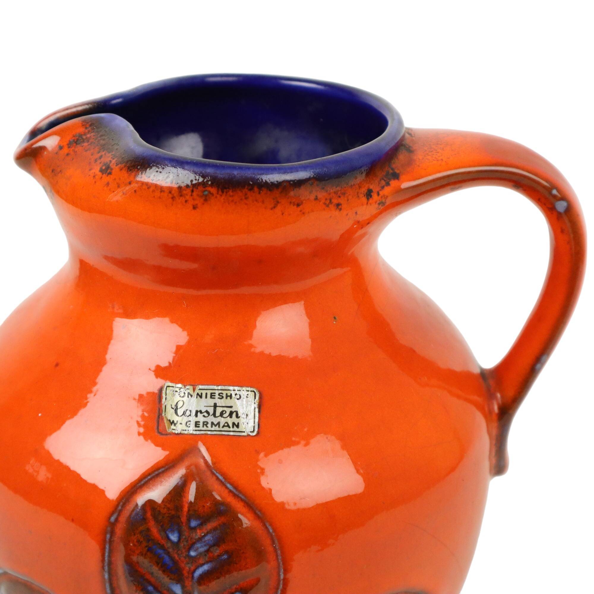 Vintage Orange and Blue Glazed West Germany Vase Carstens 116-2L