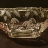 Oval bowl in crystal and frosted glass, pink and frosted.