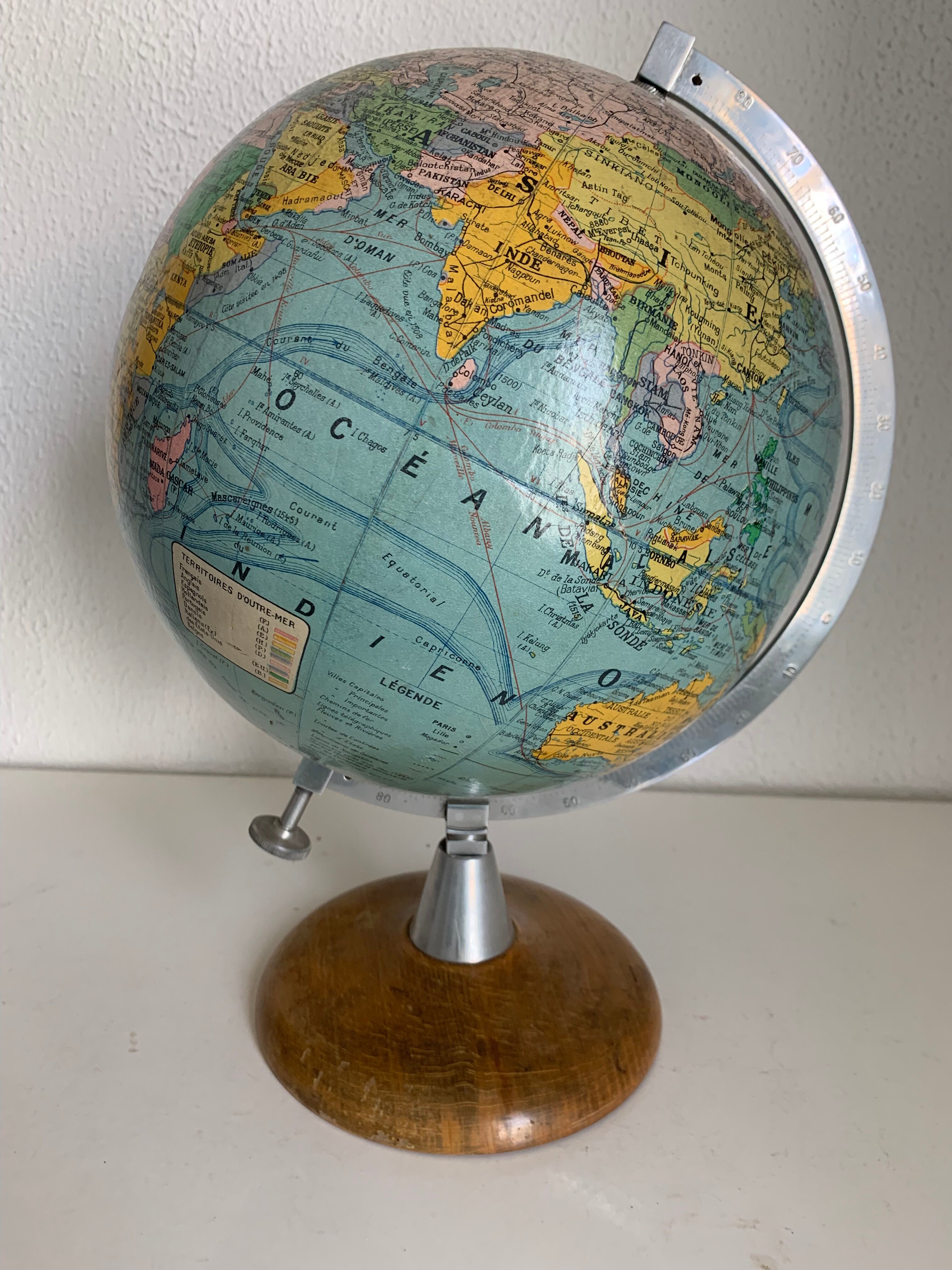 Globe vintage 1950 terrestre bois Girard Barrère Forest - 36 cm