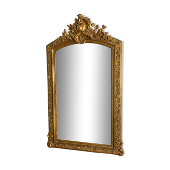 Late 19th century gilded mirror with decorated pediment 125x70cm