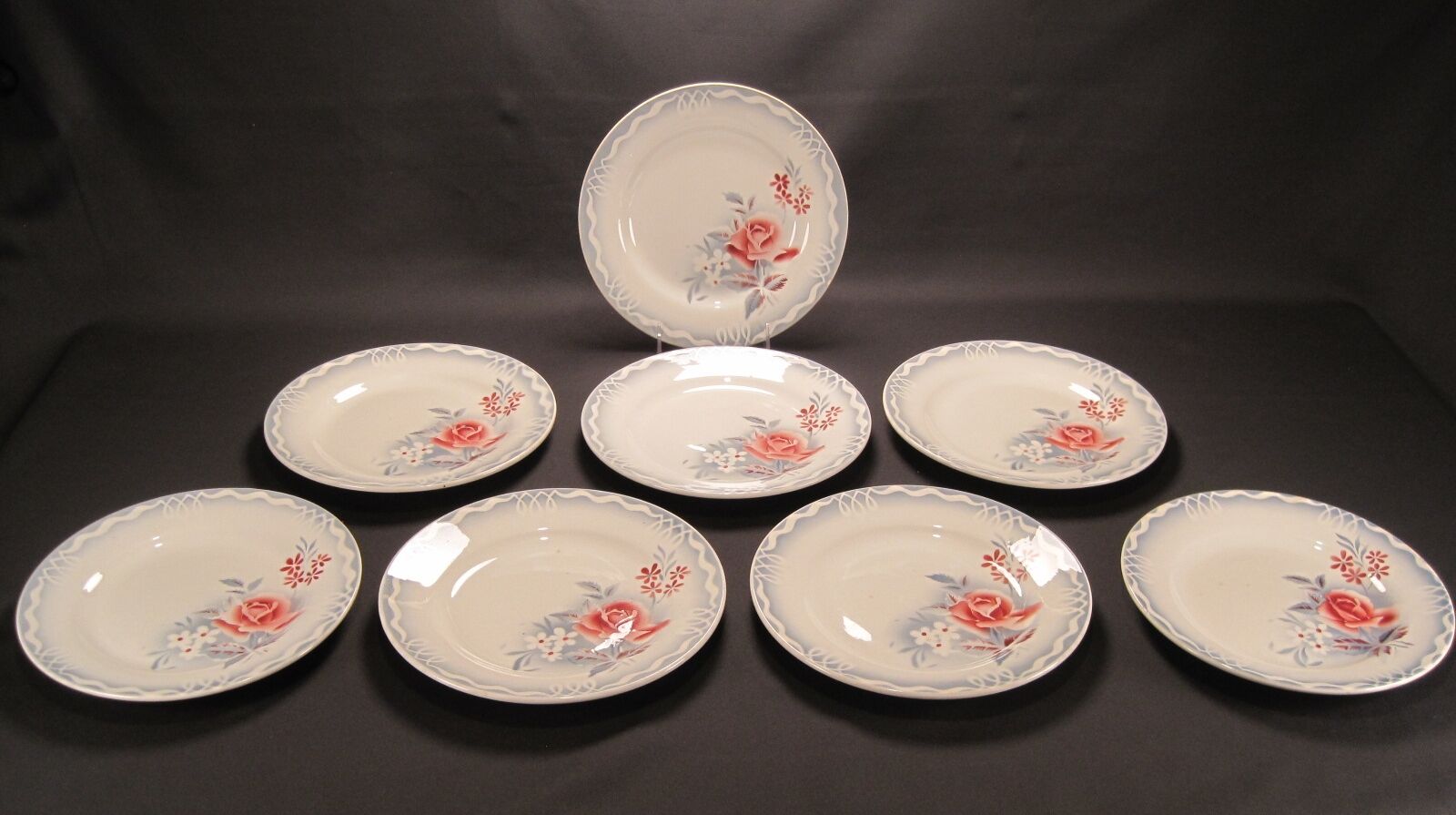 Lot 8 assiettes plates faïence de digoin sarreguemines décor de roses série olga