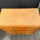 Vintage chest of drawers with tapered legs, solid raw oak, 1960.
