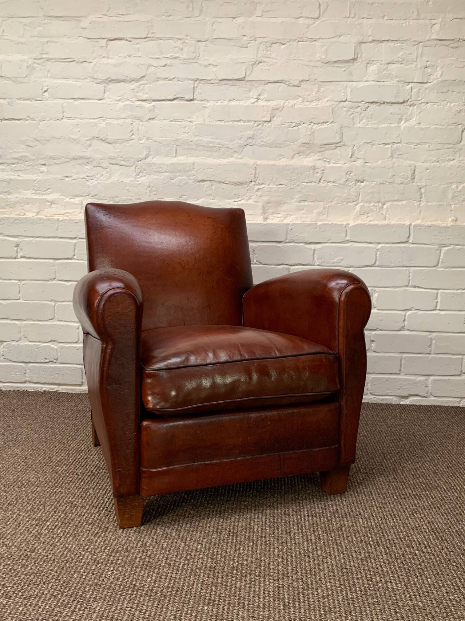 A Beautiful French Leather Club Chair, Moustache Model Circa 1950's