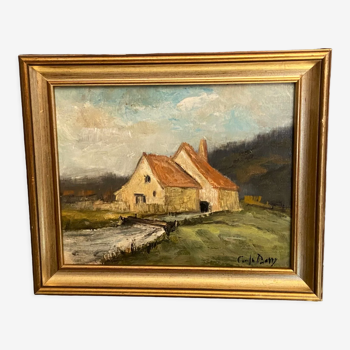 Painting signed Colette du Barry oil on canvas at the Charolais mill La Clayette