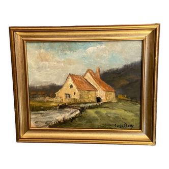 Painting signed Colette du Barry oil on canvas at the Charolais mill La Clayette