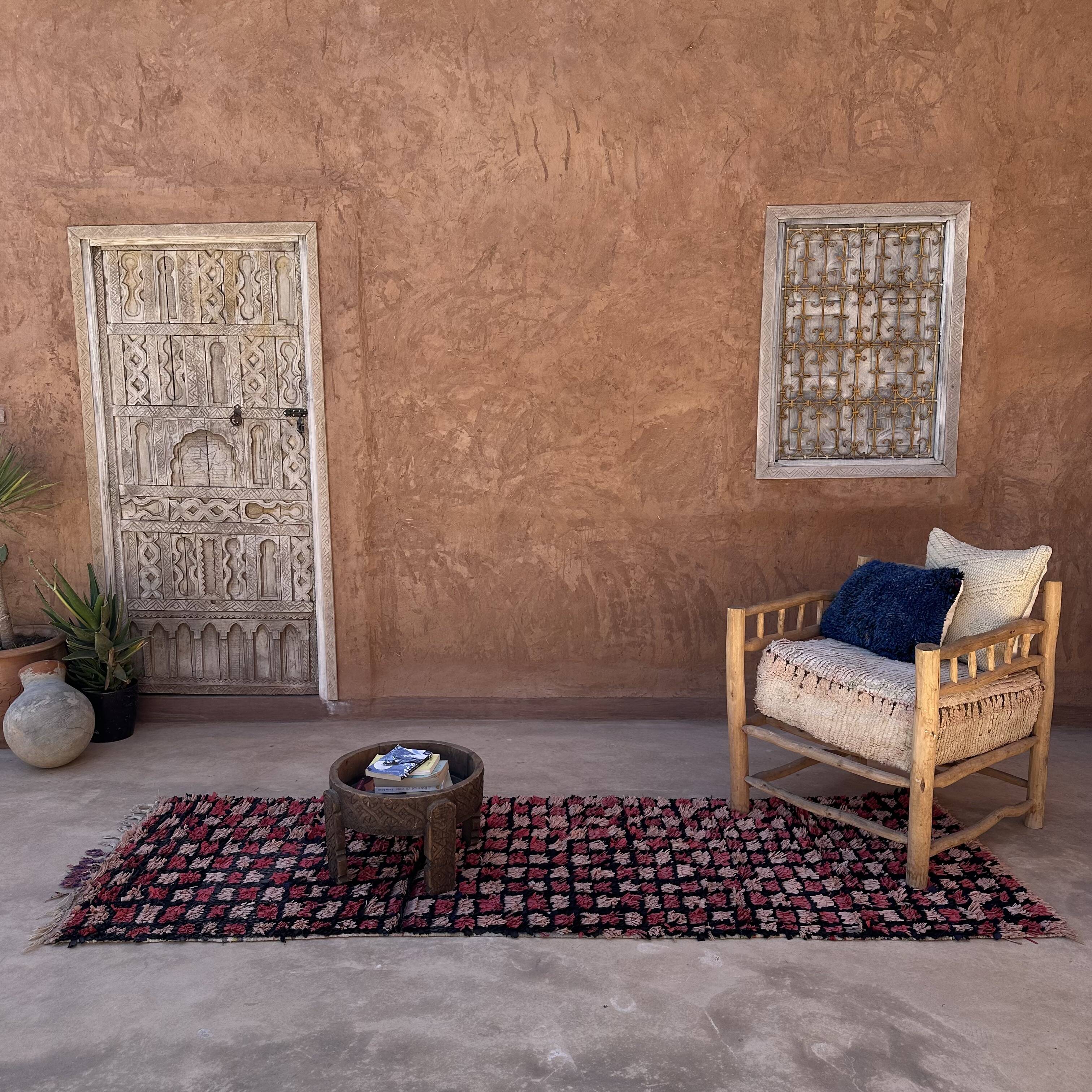 Tapis Berbère Boucherouite rose - 90 x 272 cm