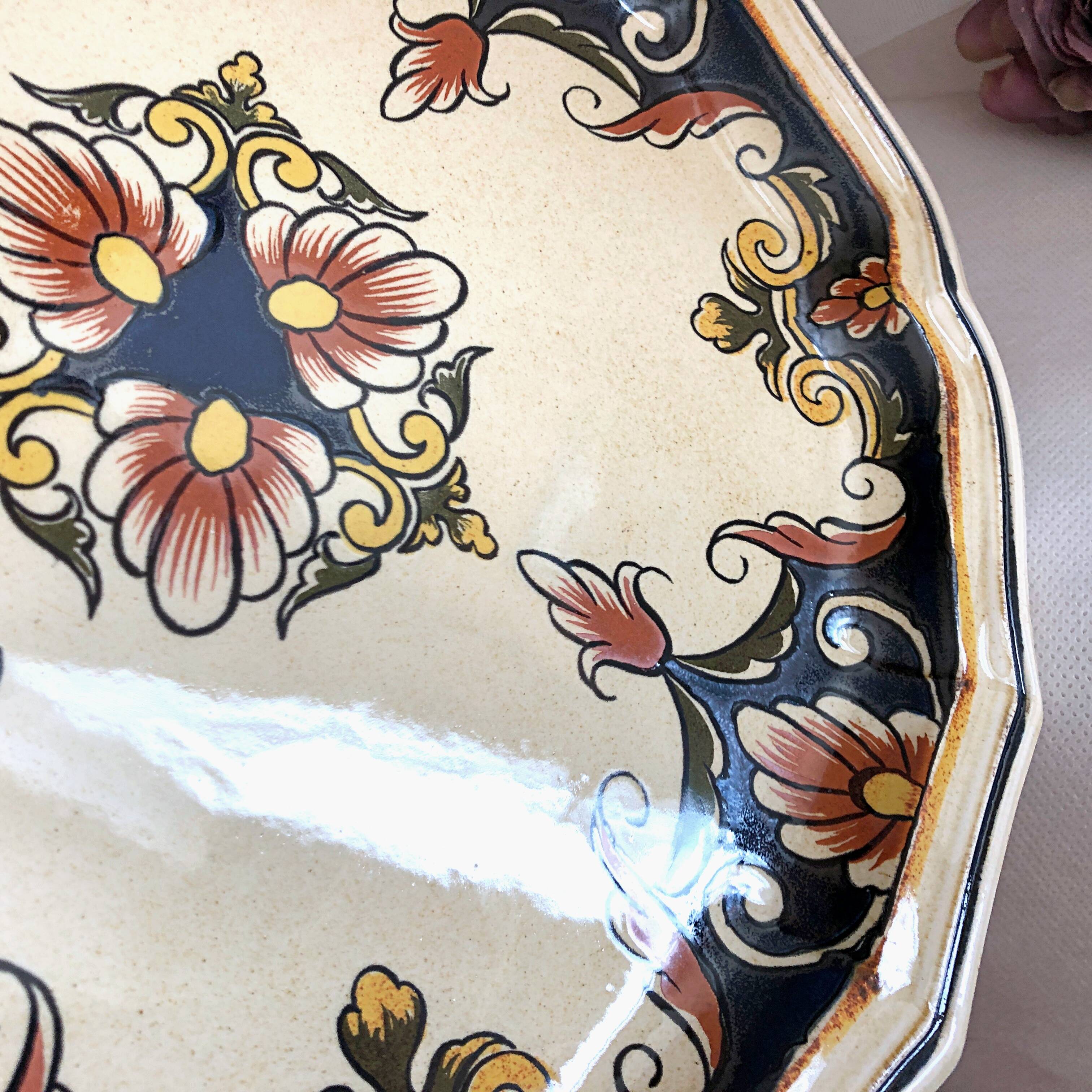 Decorative earthenware plate from Salins France, Buchy decor 25.5 cm