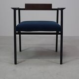 Pair of Postmodern armchairs in steel and mahogany, 1970s