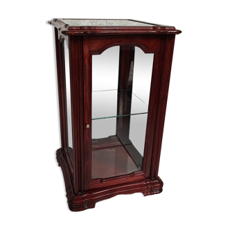 Showcase low glass beveled exotic wood