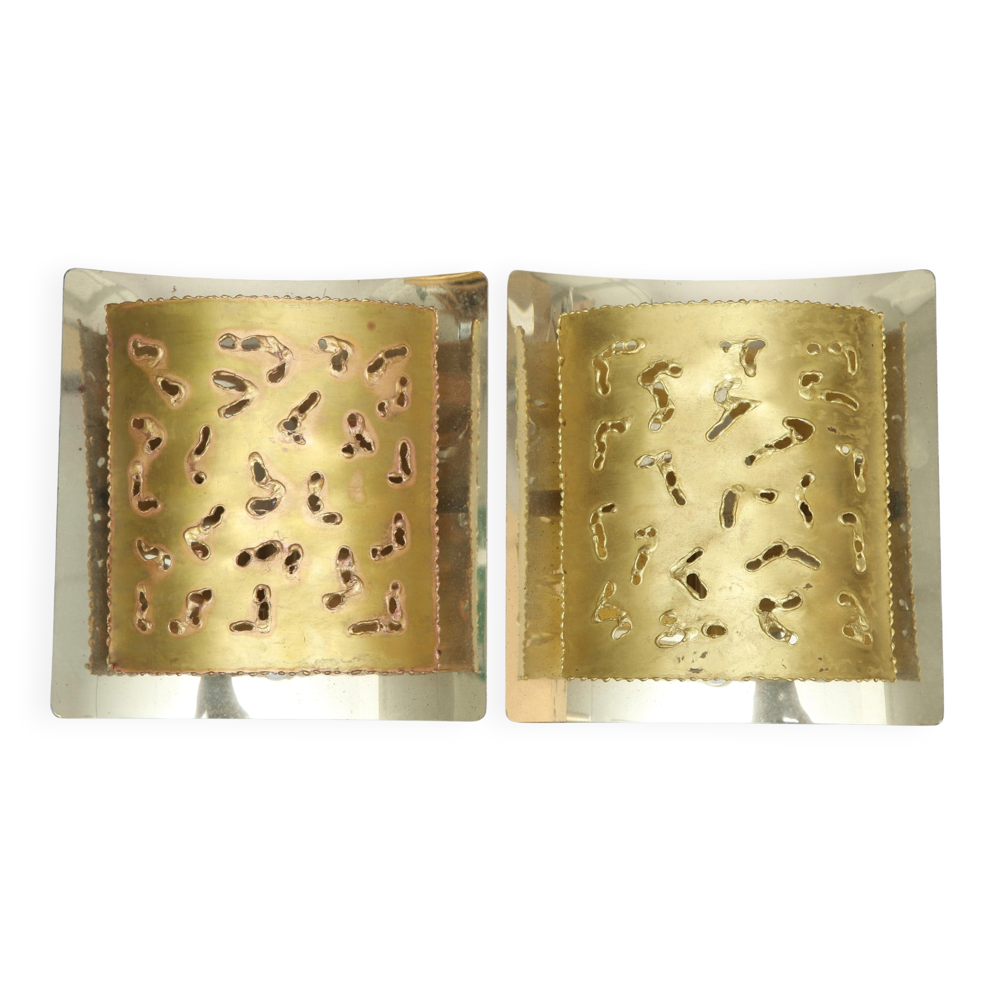 Mid-Century Modern Brutalist Brass Wall Lamps from Boréns, Set of 2, 1970s
