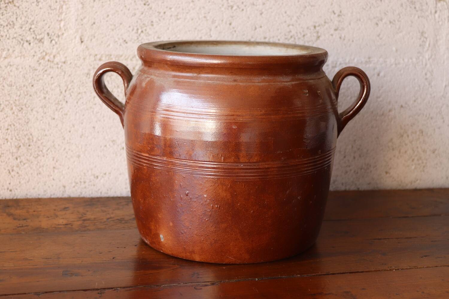 Large antique glazed stoneware pot