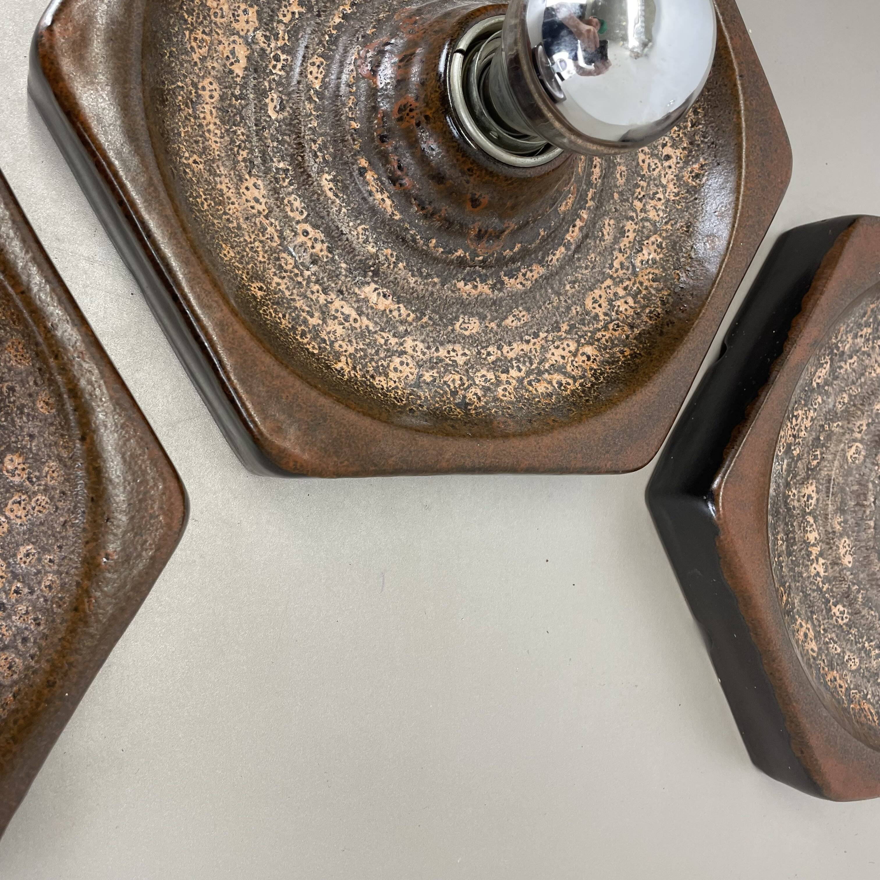 Set of Three brown Ceramic SPUTNIK Wall Lights by Pan Ceramics Germany 197