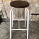 Tabouret de Bar Pied Métal Blanc + Assise Bois Marron Vintage #A352