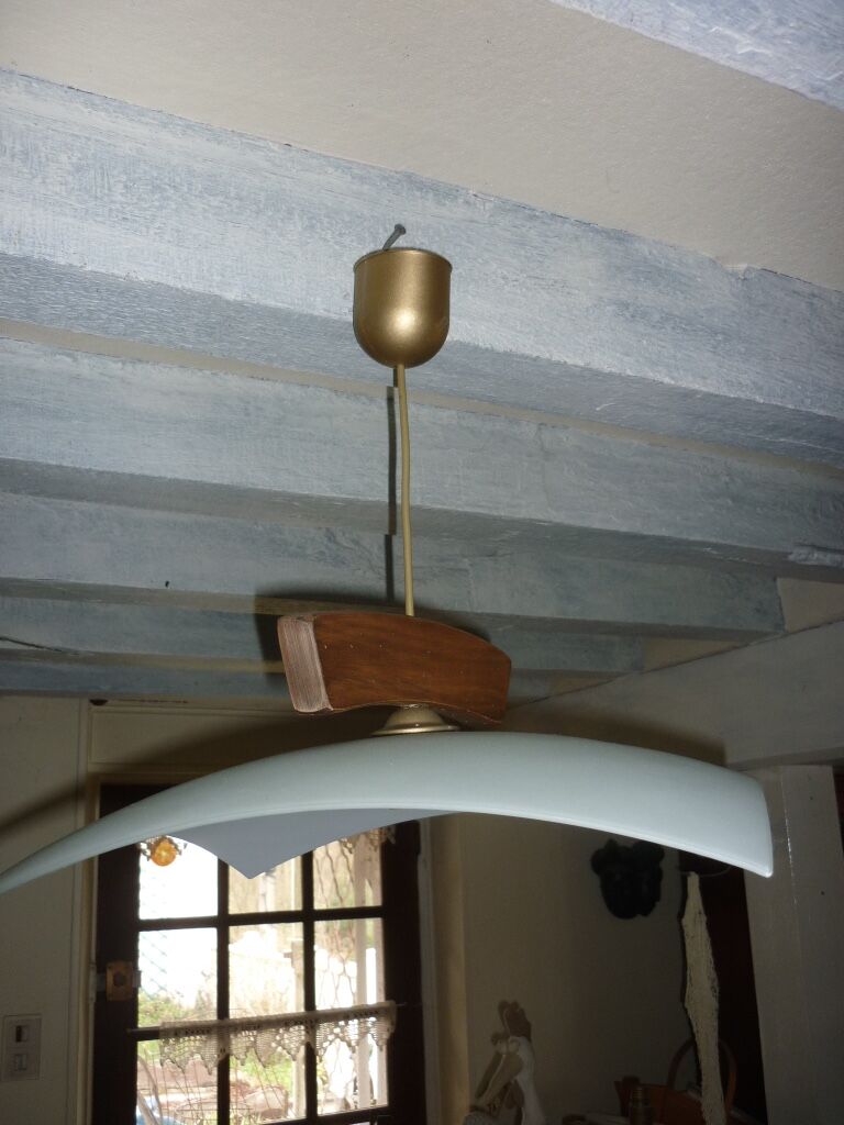 Modern graphic pendant lamp in opaque glass and wood