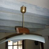 Modern graphic pendant lamp in opaque glass and wood