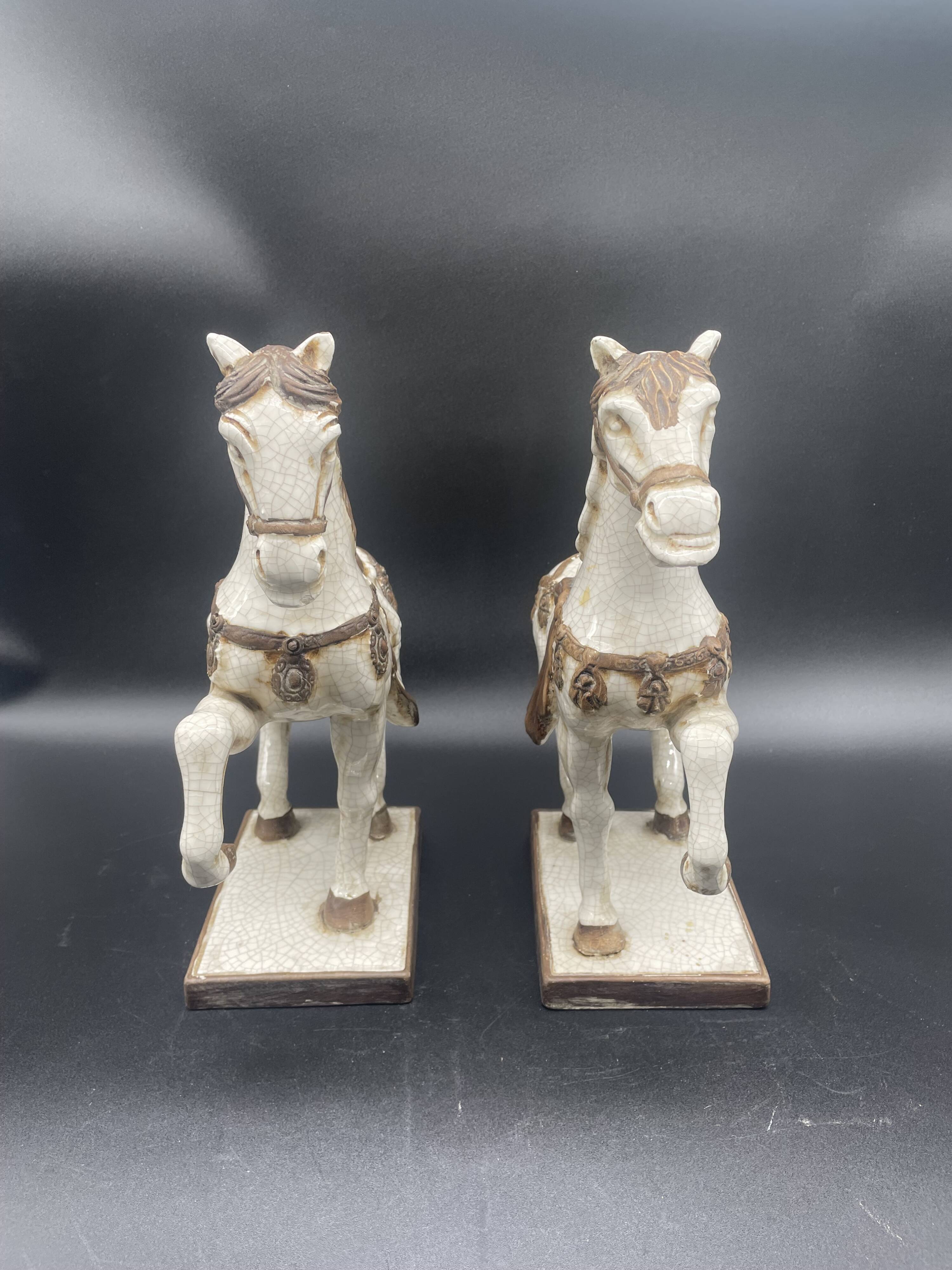 Large pair of crackled ceramic horses – China 20th century
