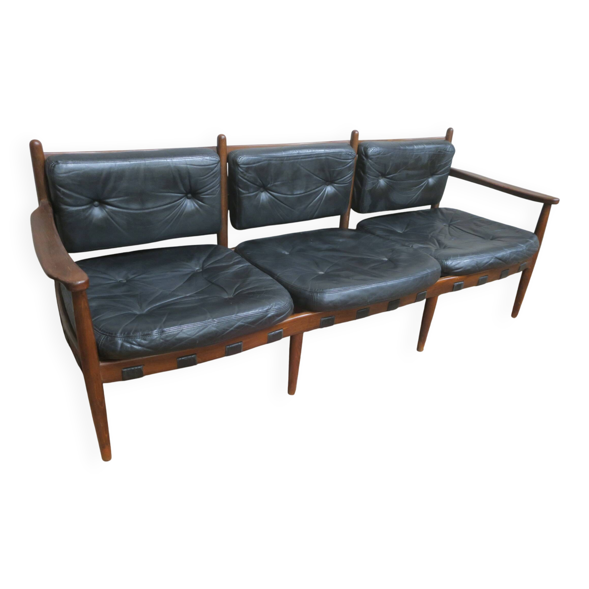 Cadett 3-seater sodfa in teak and leather by Eric Merthen, Sweden 1960s