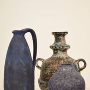 Vase amphore en céramique bleue, brune, verte et blanche, années 1970