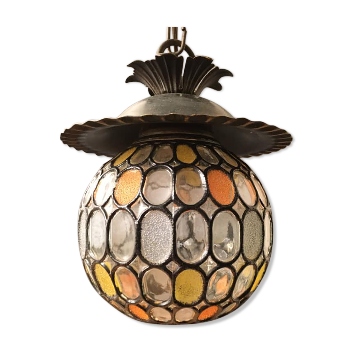 Pressed moulded glass hanging lamp multicolored mosaic