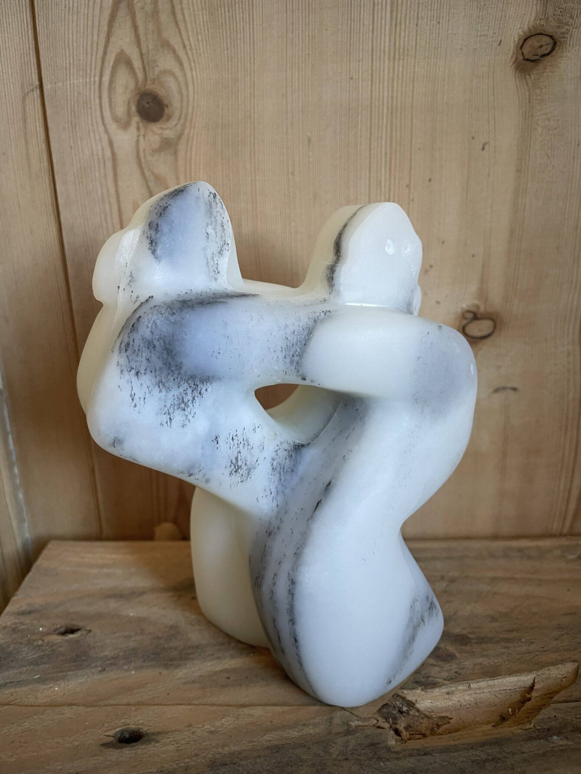 Marble statuette dated and signed F. Gelhausen "Embraced Nude"