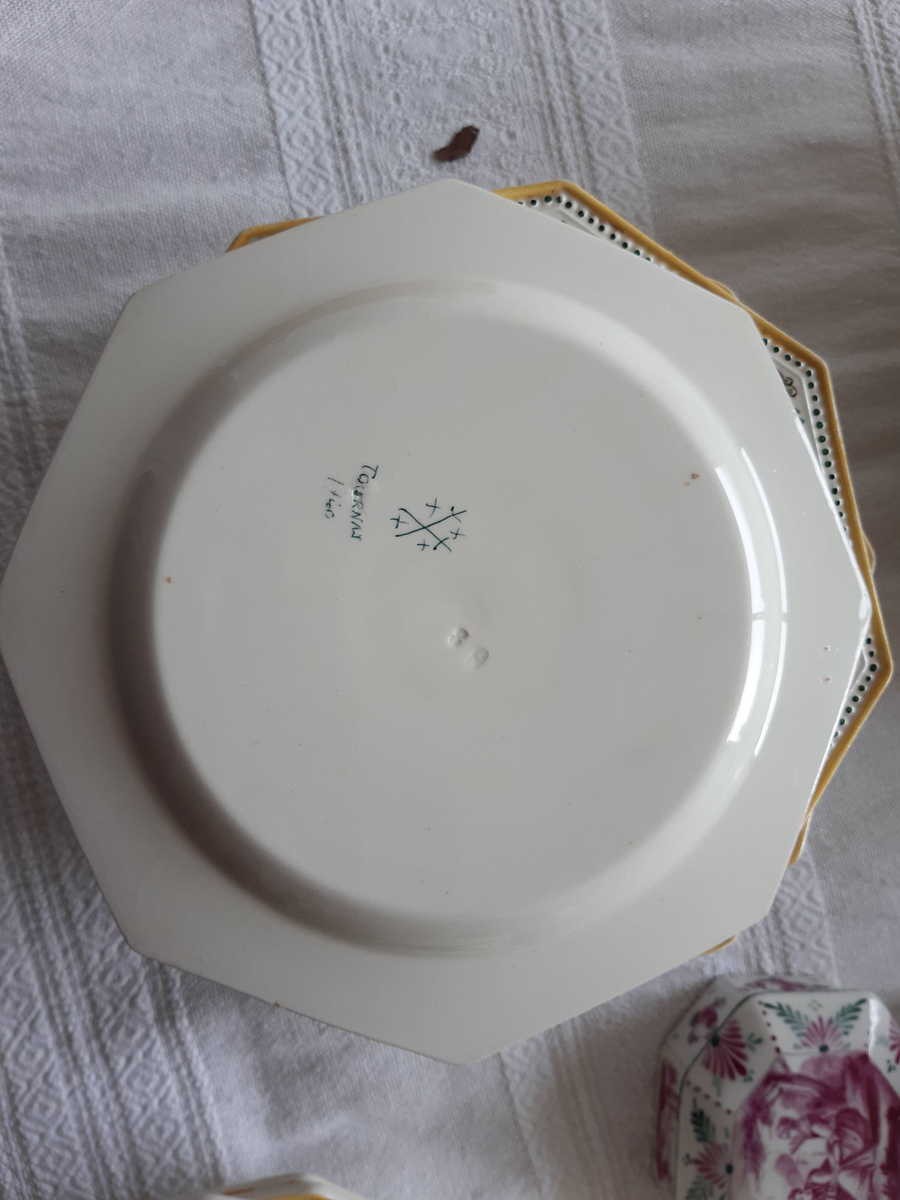 18th century antique hand-painted tableware set from Tournay