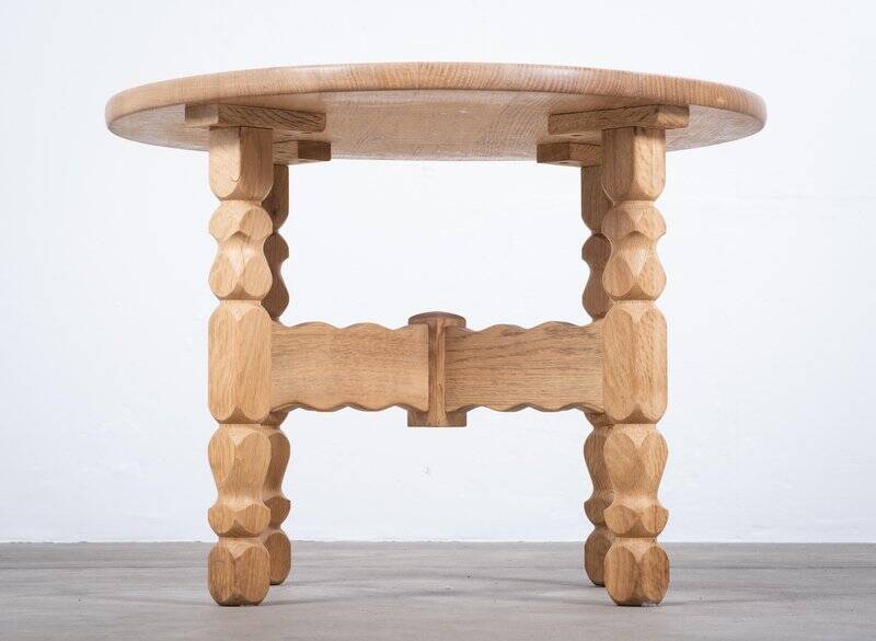 Round Oak Coffee Table attributed to Henning Kjærnulf, Denmark, 1960s