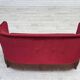 1960s, Danish 2-seater sofa, red furniture velour, ash wood legs.