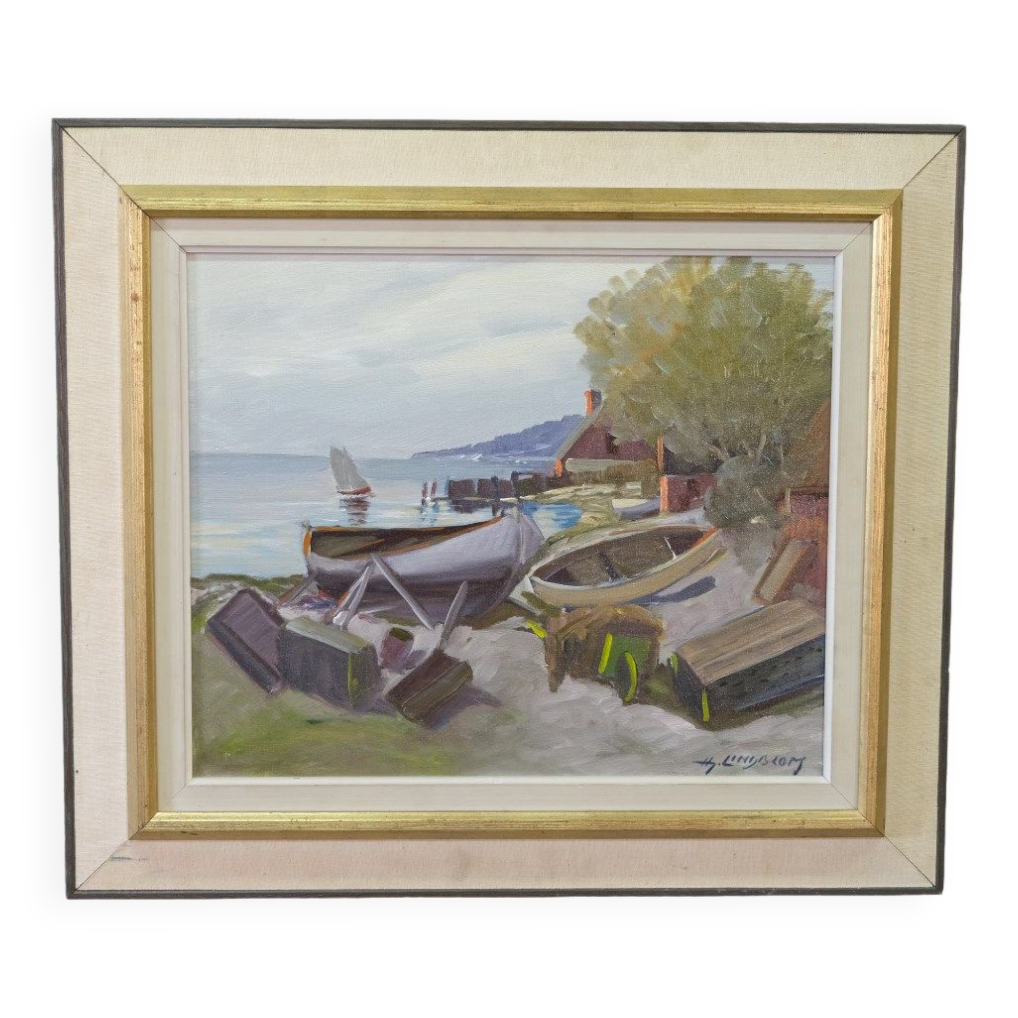 Hjamar Lindblom, Swedish Modern Landscape, 1960s, Oil on Canvas, Framed