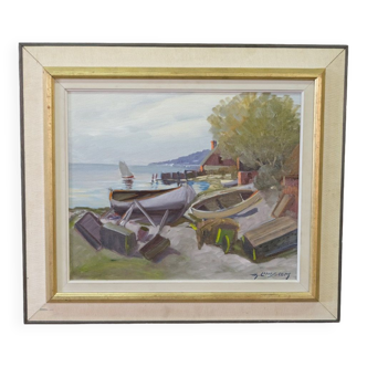 Hjamar Lindblom, Swedish Modern Landscape, 1960s, Oil on Canvas, Framed