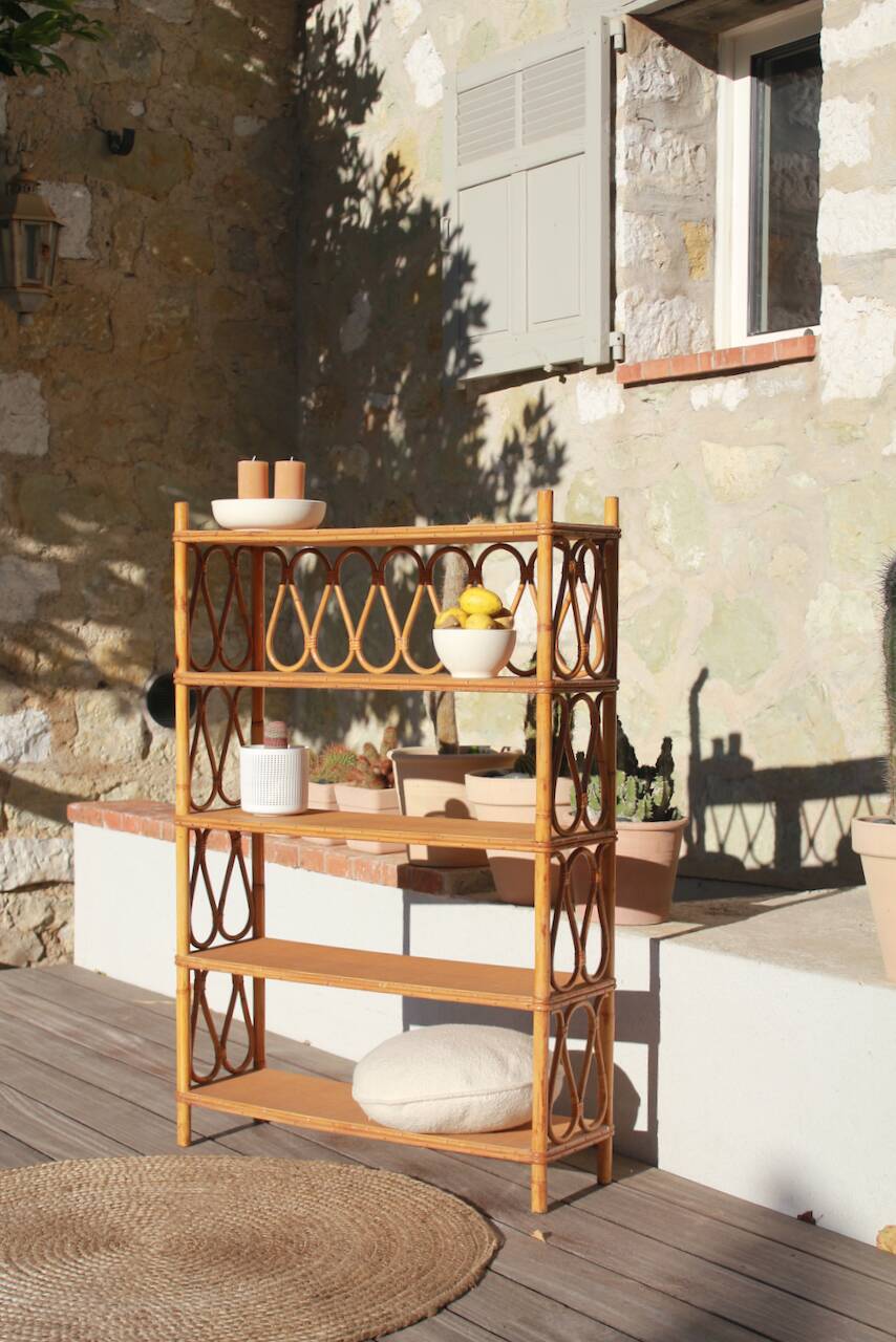 vintage rattan bookcase