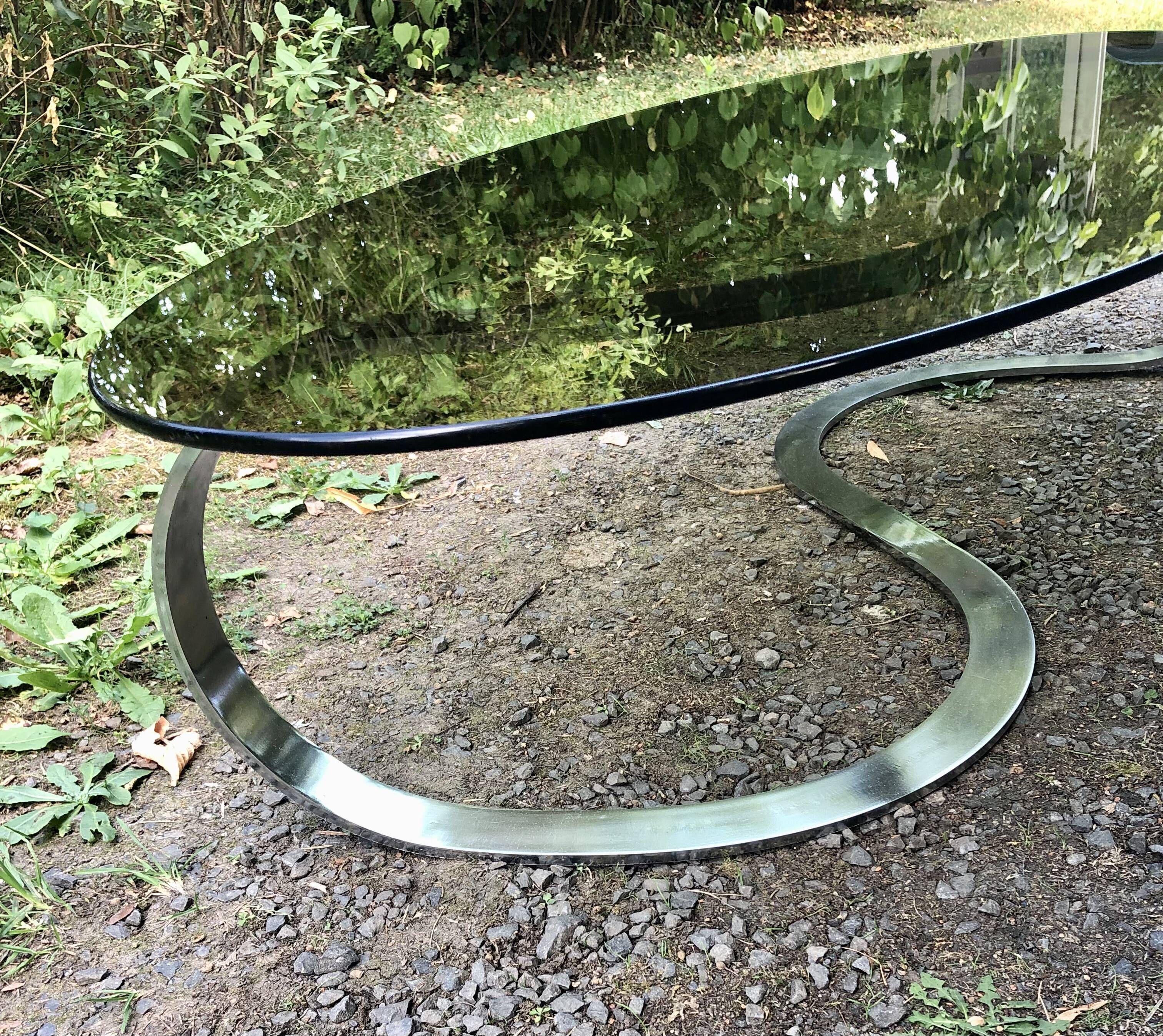 Coffee table smoked glass and chrome metal foot