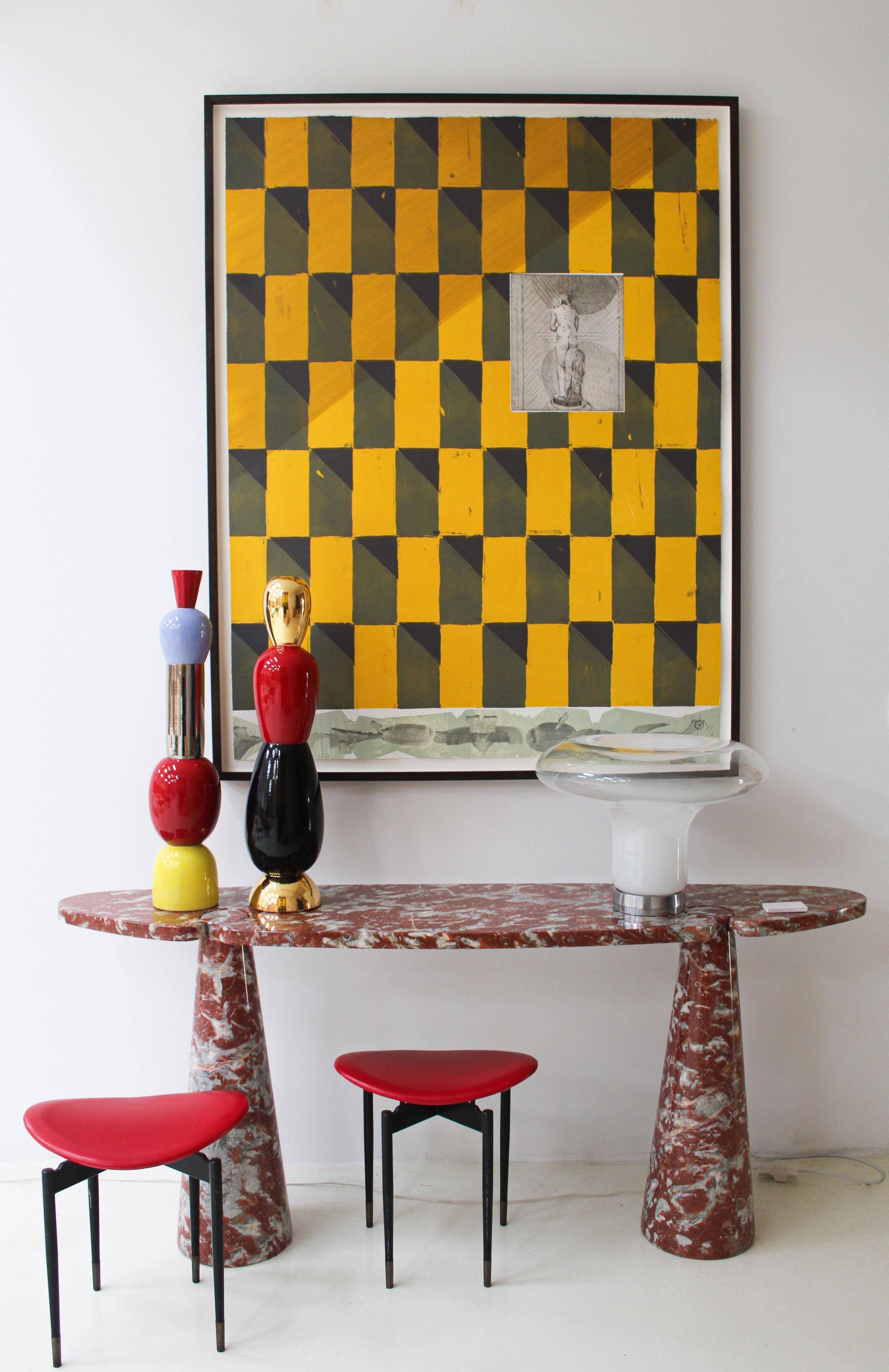 Mid Modern Angelo Mangiarotti Italian Eros Pair of Consoles tables in Red Marble