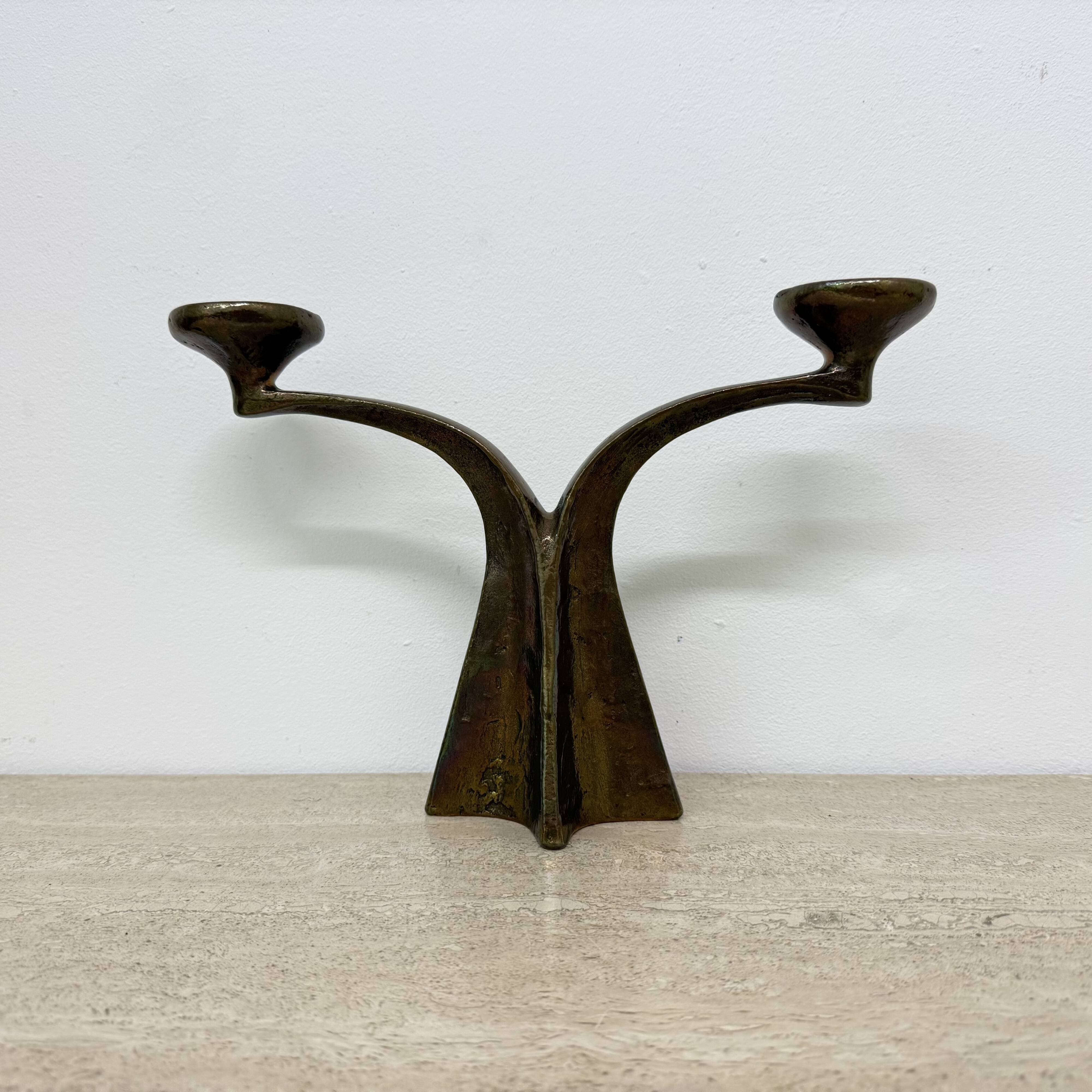 Brutalist bronze candle stick by Michael Harjes , 1970s